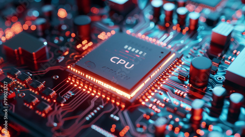 Microchip of the central processing unit of a computer motherboard. Close-up.