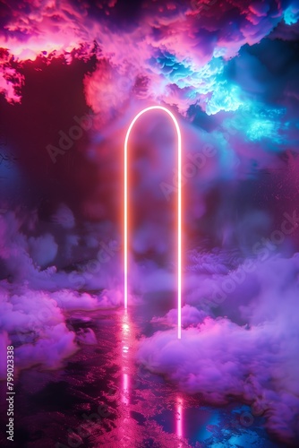 Neon Portal in Surreal Cloudscape
