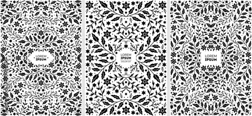 Luxury abstract backgrounds, save the date floral invitations, vintage frames. Merry Christmas sketch winter floral design templates for xmas products. Use for package, branding, poster, brochure,