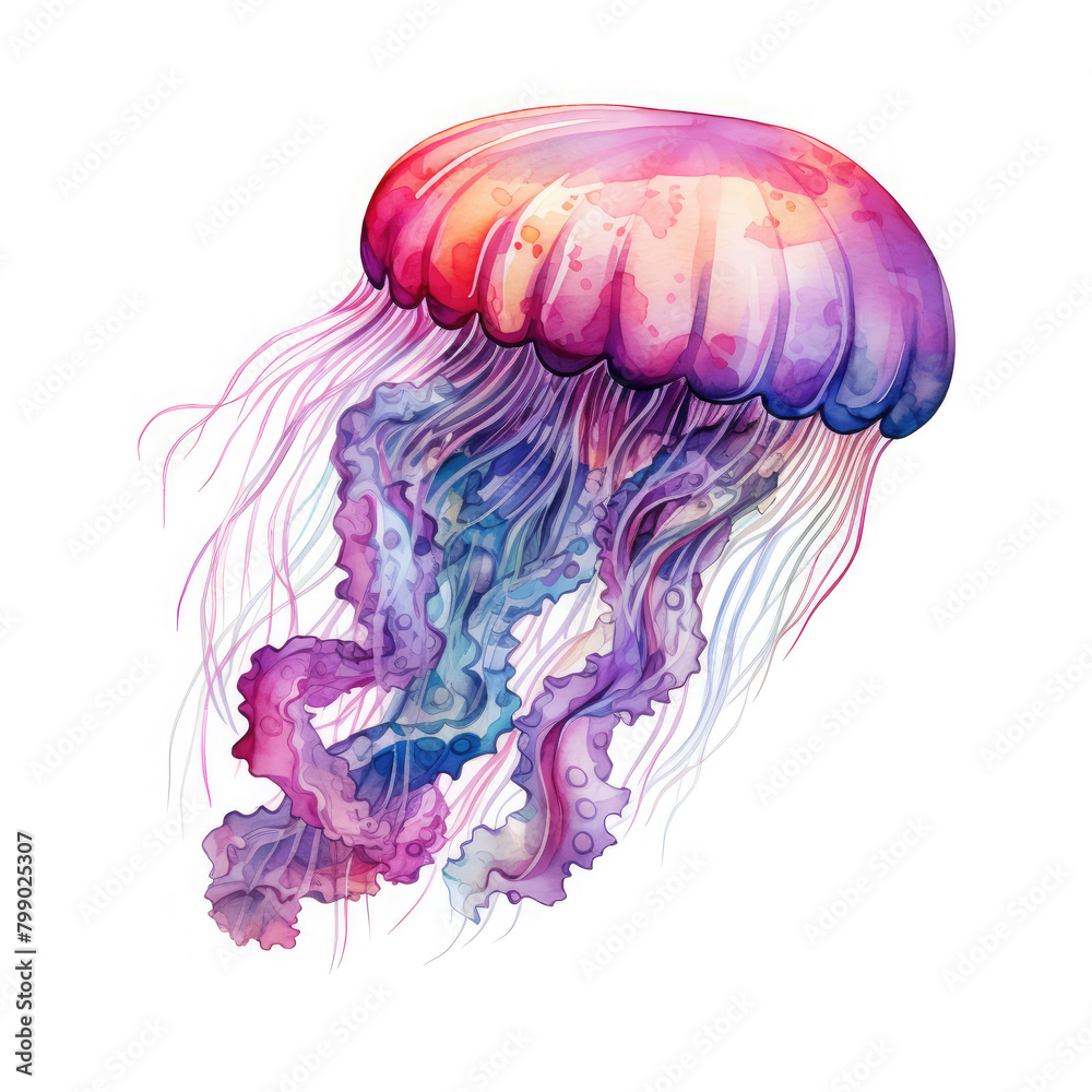 Fototapeta premium Watercolor Jellyfish, clipart Illustration, Generative Ai