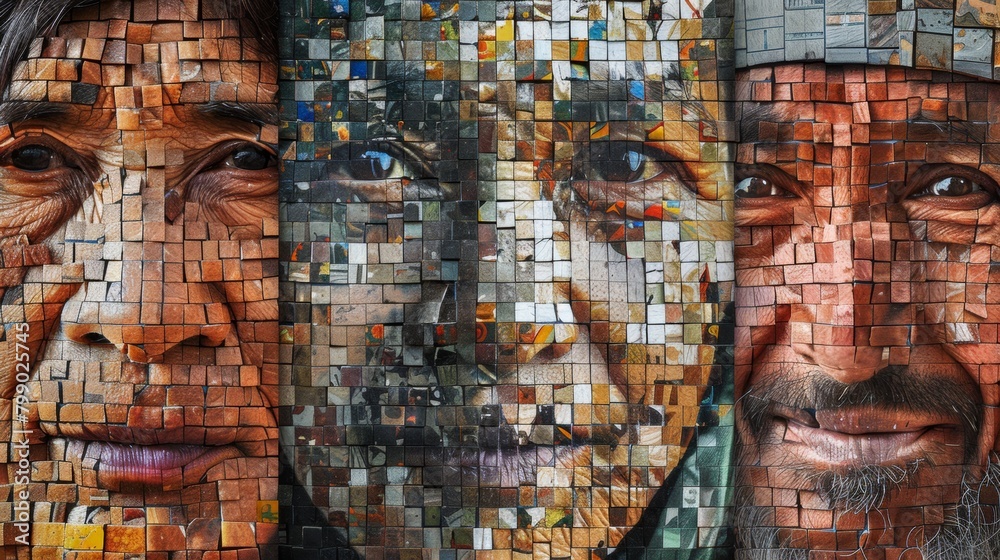 Fototapeta premium a compelling mosaic of various individuals faces, reflecting a tapestry of life experiences