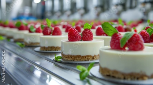 Conveyor production of Cheesecake  modern technologies.