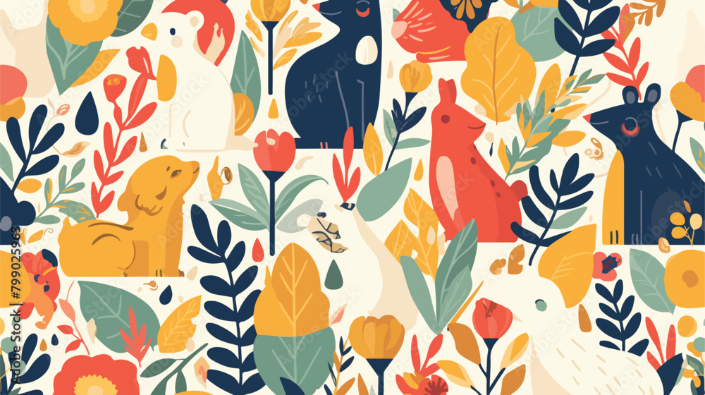 Modern contemporary seamless pattern with animals f