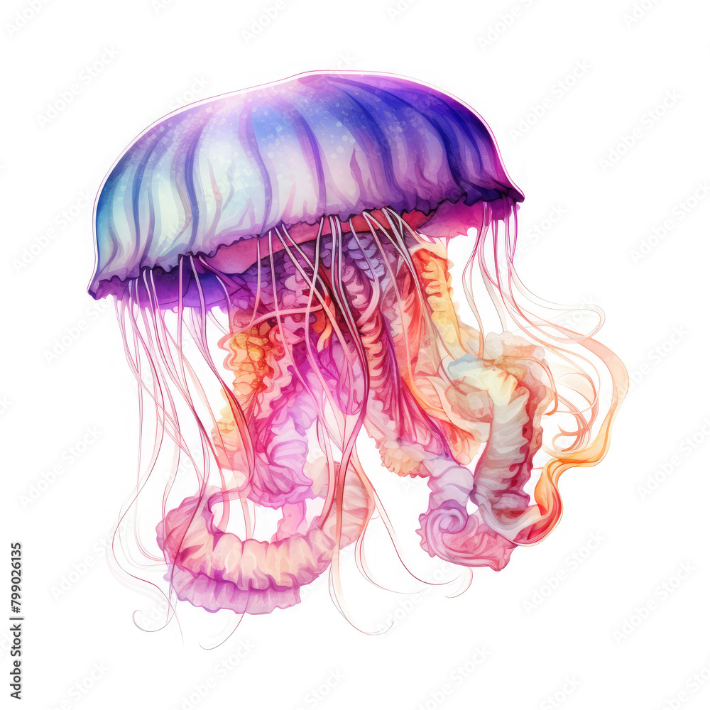 Watercolor Jellyfish, clipart Illustration, Generative Ai Watercolor Jellyfish, clipart Illustration, Generative Ai