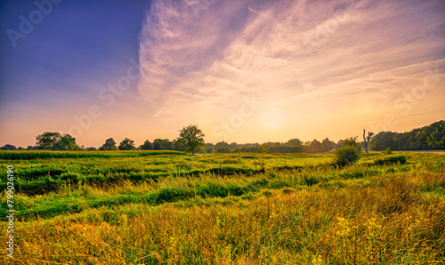 Sunset over the meadows of the pastoral landscape of Noord-Brabant, The Netherlands. photo