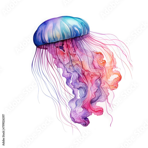 Watercolor Jellyfish, clipart Illustration, Generative Ai