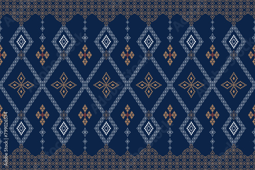 Beautiful traditional ethnic motifs ikat geometric fabric pattern cross stitch.Ikat embroidery Ethnic oriental Pixel.Abstract,vector,illustration. Texture,scarf,decoration,wallpaper,curtain,sarong.