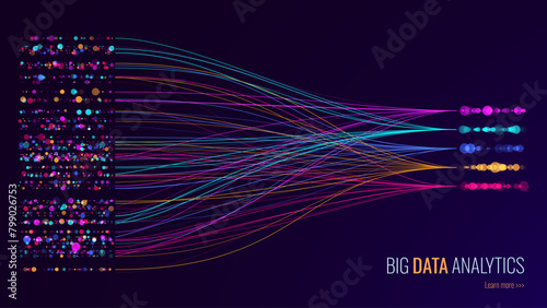 Neural Network Artificial Intelligence Business Analytics. Big Data. Technology Data Science Machine Learning Concept. Querying Analyzing Visualizing Complex Information Chart. Vector Illustration.