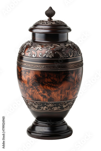 Elegant engraved funeral urn isolated for memorial and remembrance ceremonies.