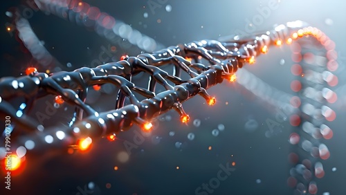 Close-up of a Curved RNA Strand Revealing Base Pairs and Sugar Molecules. Concept Molecular Biology, RNA Structure, Biochemistry, Genetics, Scientific Research