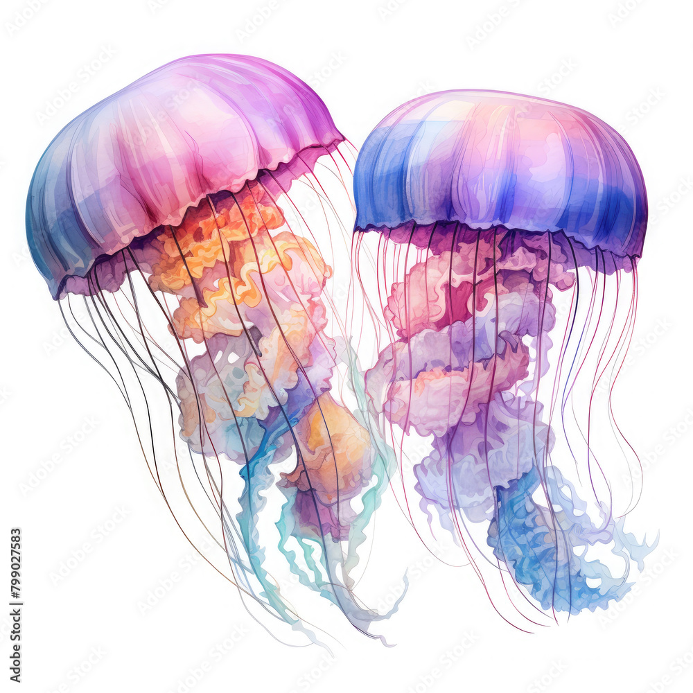 Fototapeta premium Watercolor Jellyfish, clipart Illustration, Generative Ai
