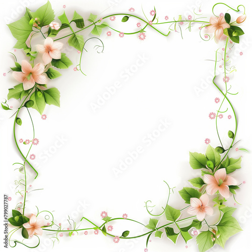 Floral border design with green leaves and pink flowers.