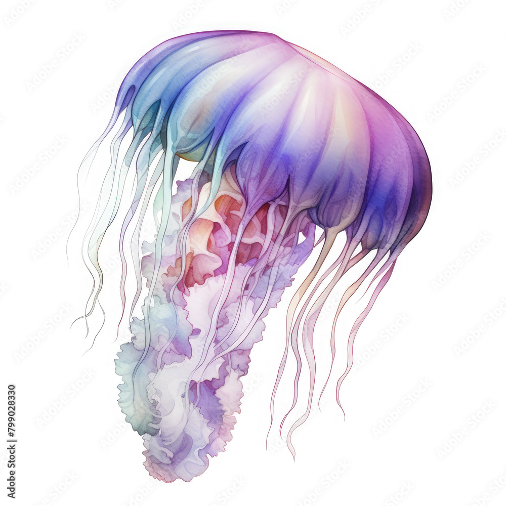 Fototapeta premium Watercolor Jellyfish, clipart Illustration, Generative Ai