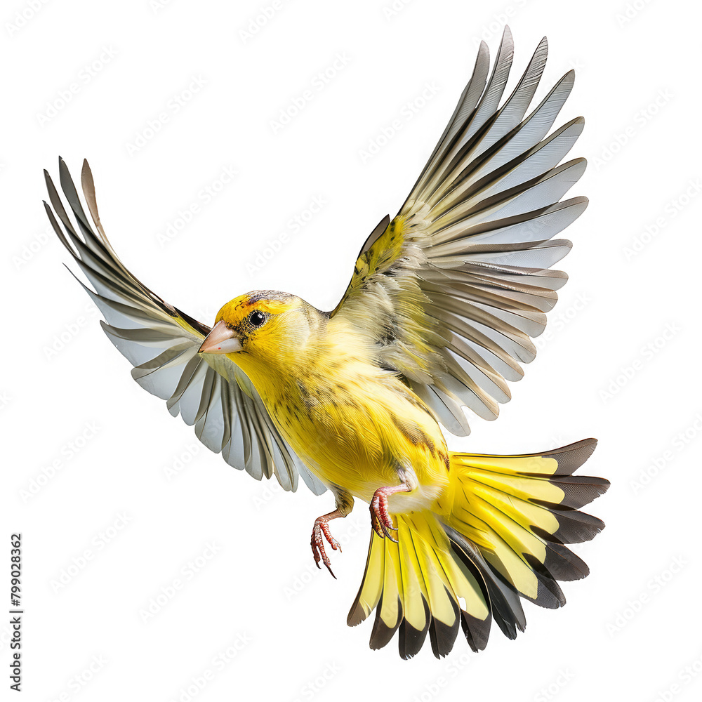 Obraz premium American Goldfinch, In flight Yellow Bird with Spread Wings
