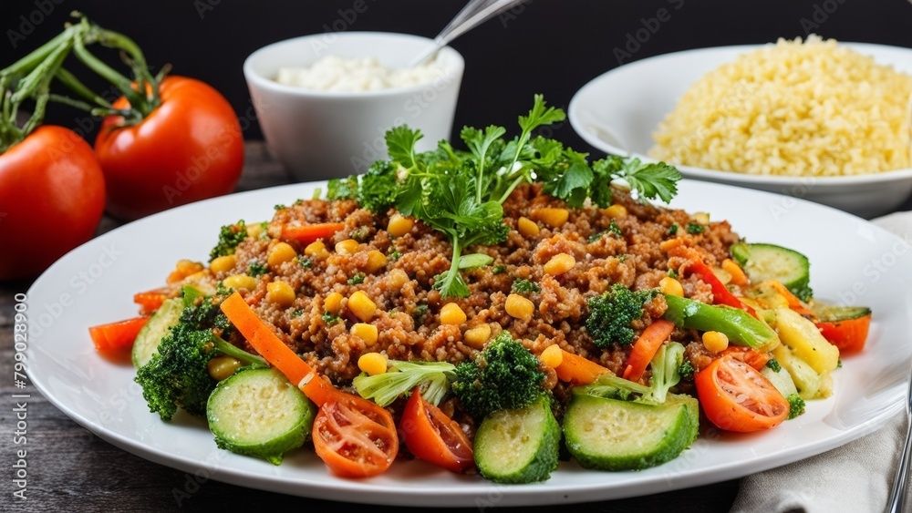 Healthy and delicious food. Warm salad with vegetables. Healthy and delicious food. Warm salad with vegetables.