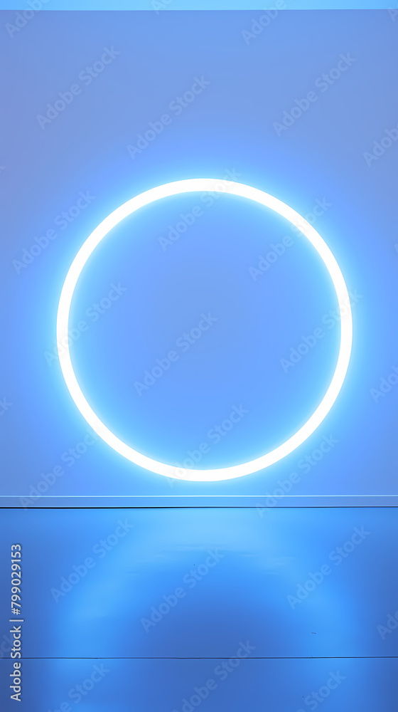 Abstract blue tech neon round frame