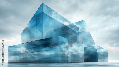  A sizeable blue building sits amidst a body of water, surrounded by a cloudy sky