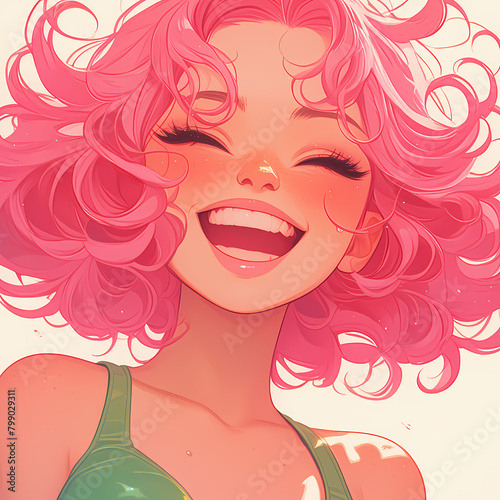 Captivating Charm  Energetic Anime-Style Young Lady in Pastel Hues