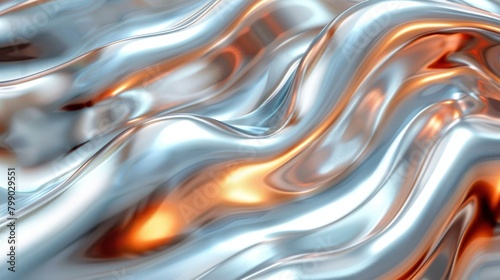  A metal surface with a wavy design at its top and bottom edges is orange and silver in this close-up view