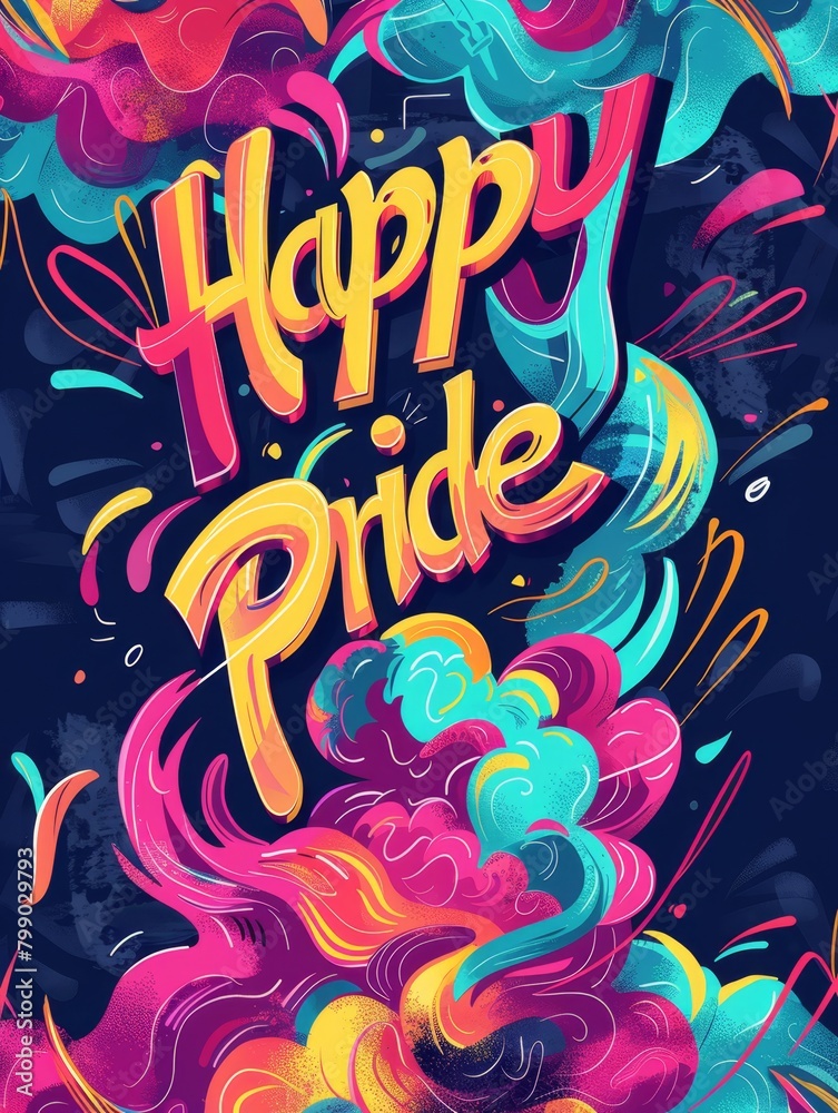 illustration with text to commemorate Happy Pride
