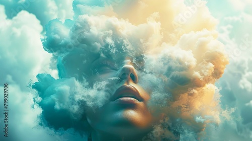 A surrealistic portrait of a person with their head in the clouds, symbolizing imagination  photo