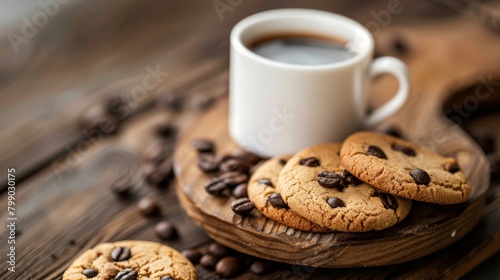 Cookies and coffee on wooden table