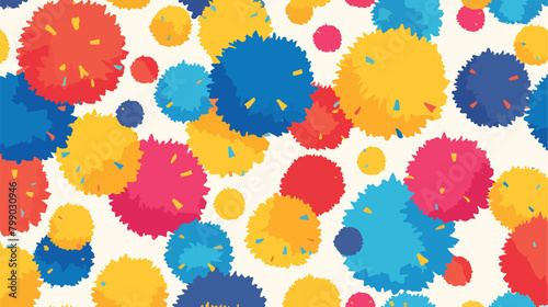 Modern seamless pattern with colorful pom poms of d photo