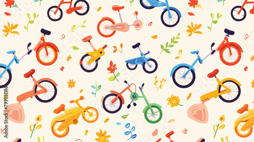 Modern seamless pattern with kids bicycles of vario