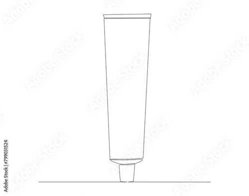 Continuous line drawing of toothpaste tube. One line of toothpaste. Dental health concept continuous line art. Editable outline.
