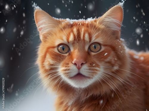 cat on the snow portrait of a cat © mwaqar