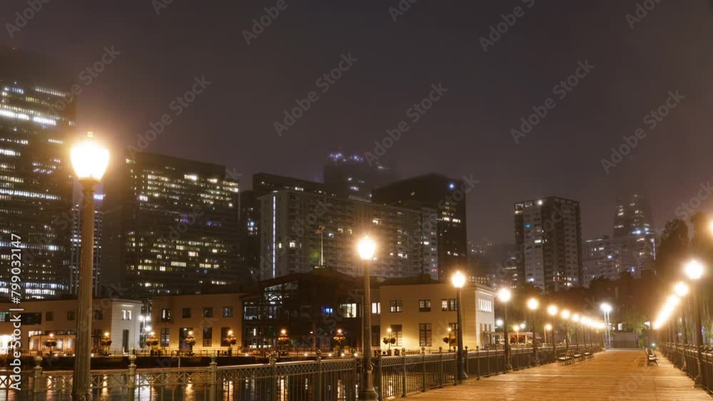 San Francisco Downtown Skyline from Pier 7 Night Time Lapse California USA