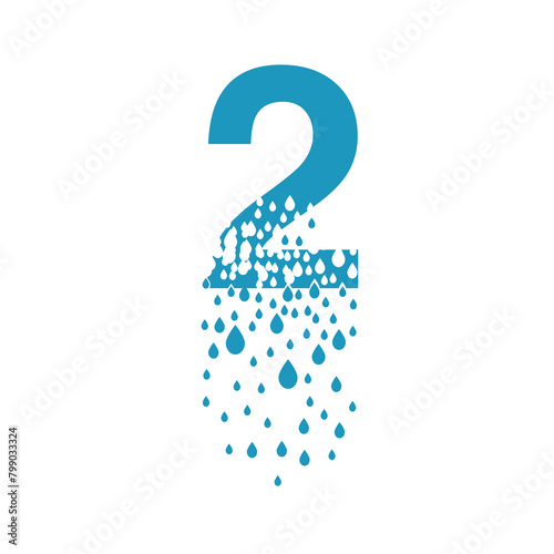 The number 2 dissolves into droplets. Drops of liquid fall out as precipitation. Destruction effect. Dispersion