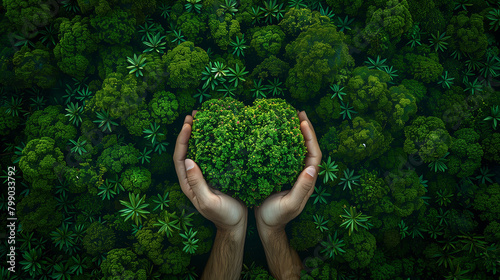 Hands holding green earth, protect the environment, esg, prevent deforestation, protect forest resources photo