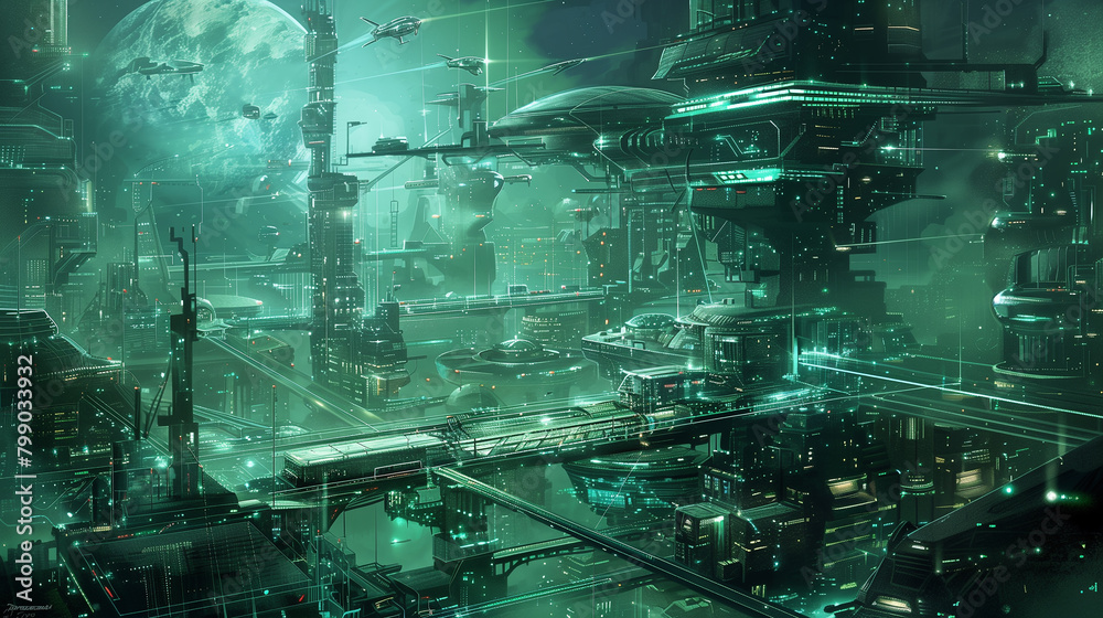 Futuristic Sci-Fi Scene With Advanced Technology and Spaceships