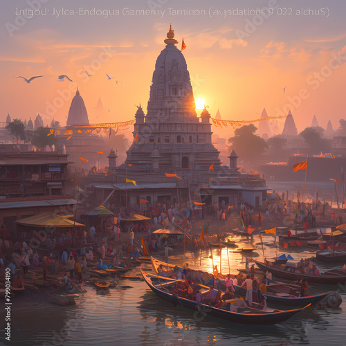 Sunset over the Ram Temple in Ayodhya, Illustrated with Stunning Detail and Atmosphere