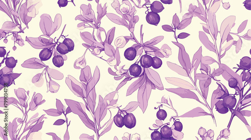 Monochrome seamless pattern with arctic lingonberry