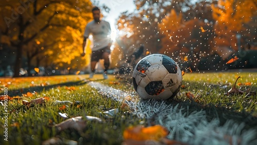 Skilled soccer player performing freestyle tricks with ball in park. Concept Soccer, Freestyle Tricks, Skilled Player, Park, Outdoor Photoshoot