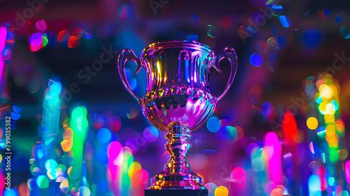 Sparkling neon accents illuminate the prestigious winner's cup with brilliance.
