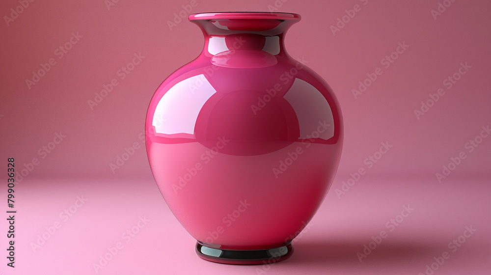 Glossy glass empty vase on pink background 