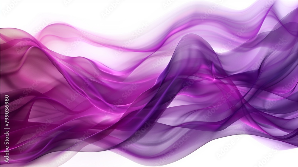 Fototapeta premium Abstract purple and blue smoke waves with smooth curves on white background, representing motion and energy in digital art design