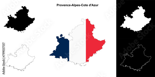 Provence-Alpes-Cote d Azur region outline map set photo