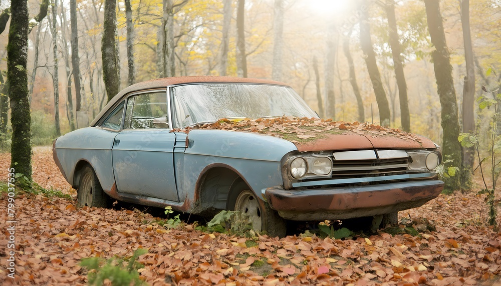 Abandoned car in the forest