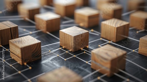 A map made from wooden blocks, each area depicting a different function within the QMS, connected by lines showing the flow of information, designed to symbolize network integration photo