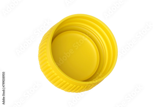 Yellow plastic bottle caps isolated on white background