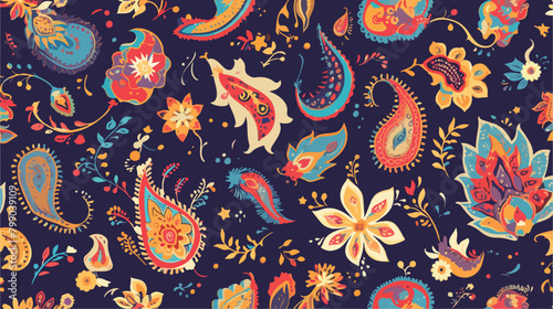 Motley oriental paisley seamless pattern with color