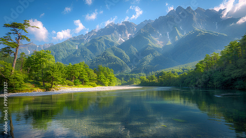 Landscape of Kamikochi Mount Hotaka-Dake River