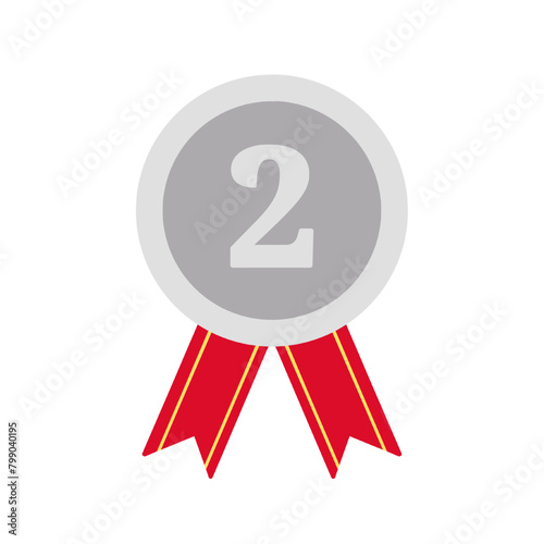 silver medal award ribbon illustration flat style vector isolated on white and transparent background. 2nd second place medal