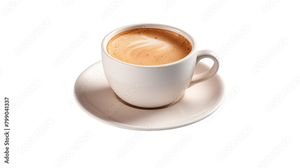 hot coffee on white isolated on clear png background and transparent background. food drink and dessert concept for cafe and restaurent, AI generative.	