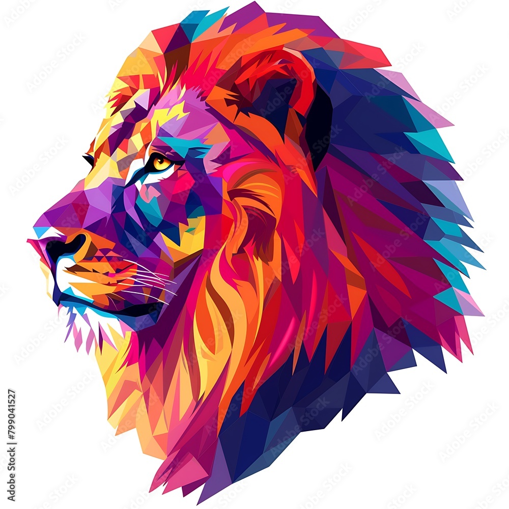 logo, vector graphic of a colorful lion head in the style of simple ...