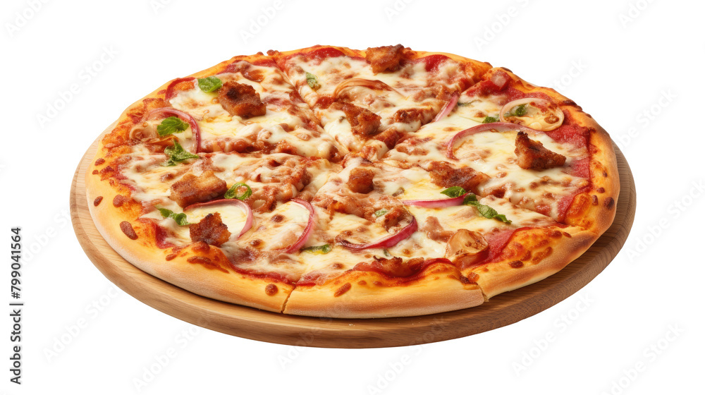 pizza on white isolated on clear png background and transparent background. food drink and dessert concept for cafe and restaurent, AI generative.	
